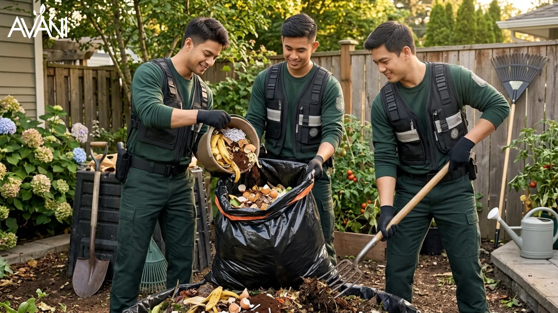 Composting household organic waste using Avani garbage bag