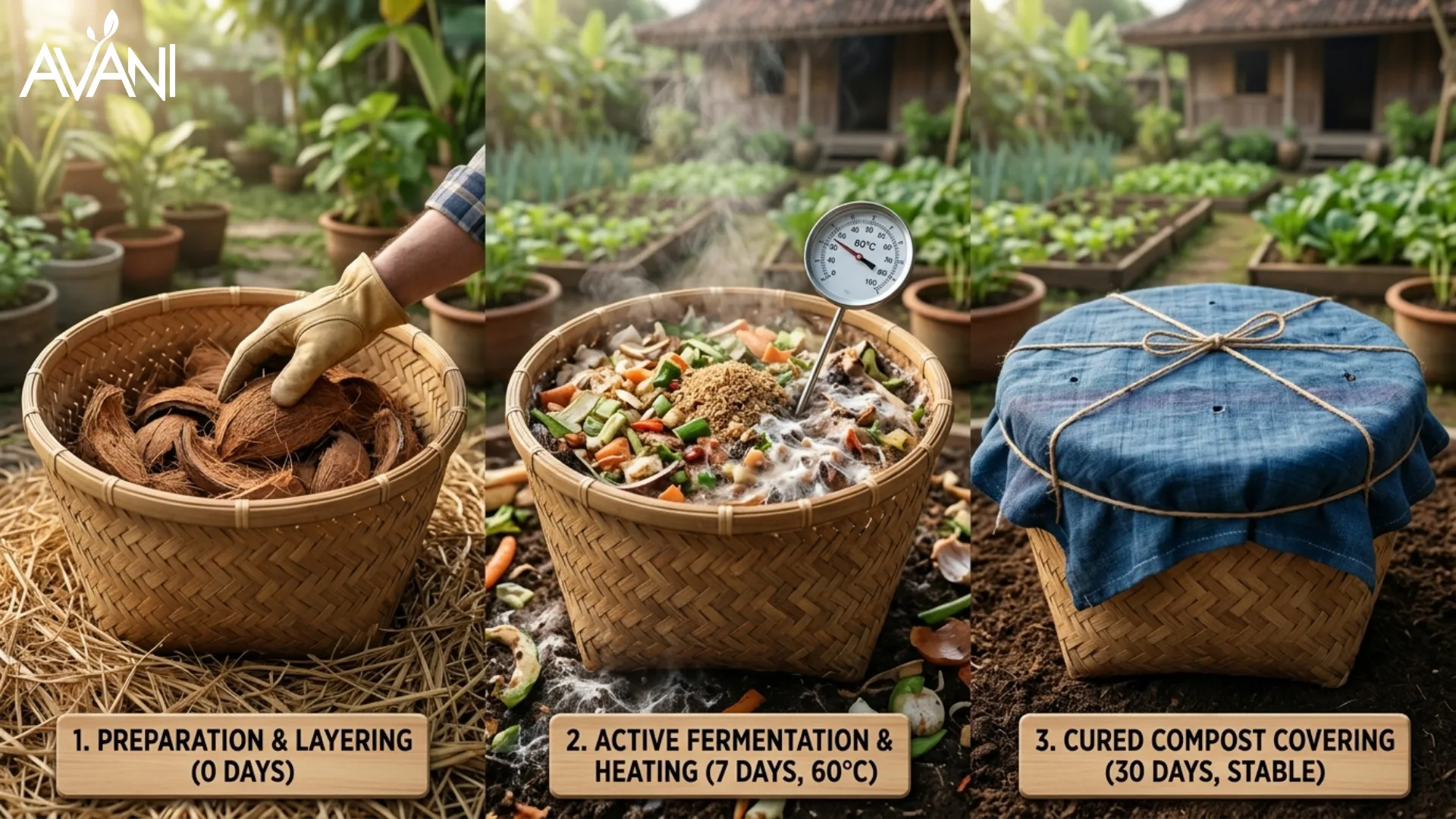 Step-by-step setup of a Takakura compost basket at home