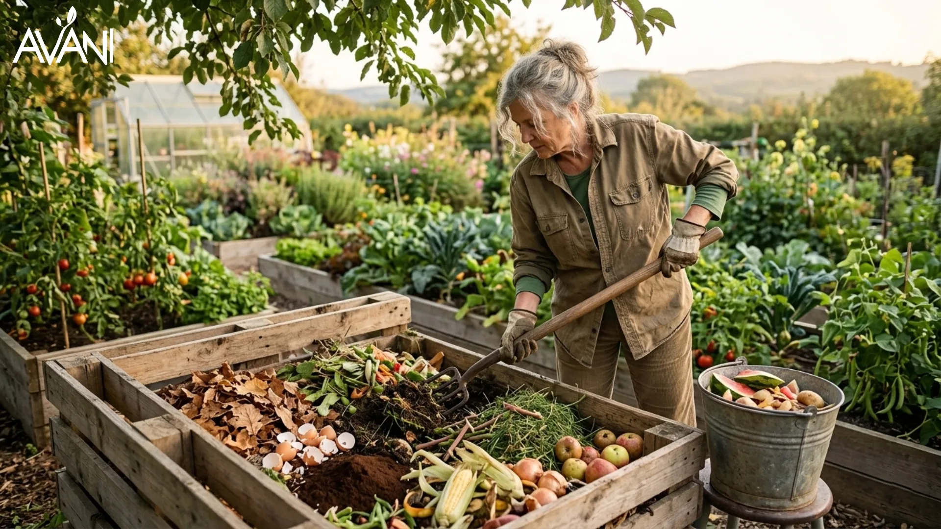 Composting food scraps and any other organic materials at home