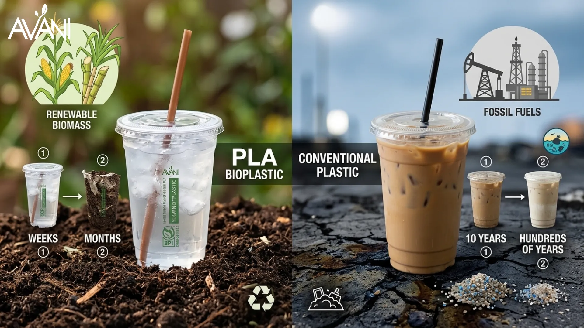 Perbedaan kemasan PLA vs plastik daur ulang dari bahan baku hingga akhir masa pakai