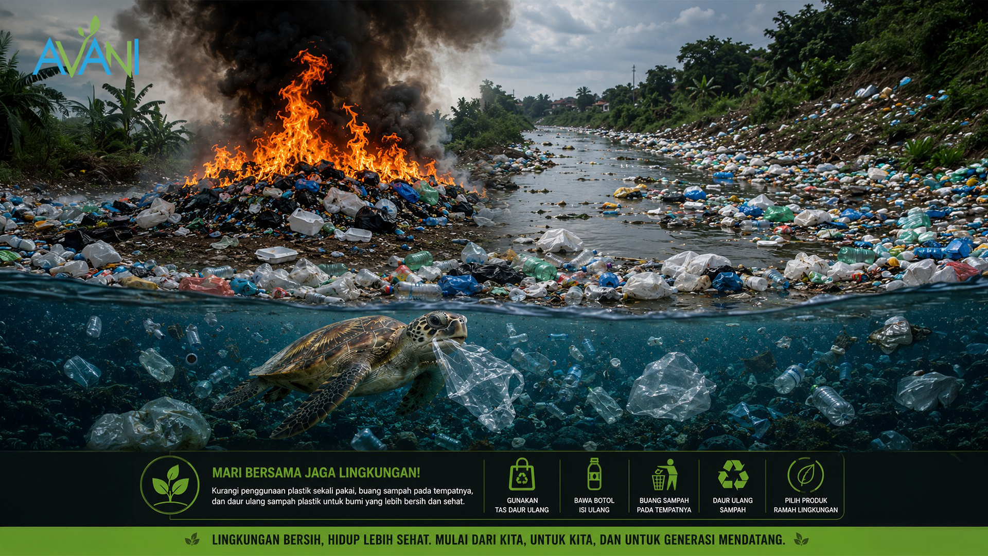 dampak pencemaran lingkungan udara, laut, dan tanah karena sampah plastik