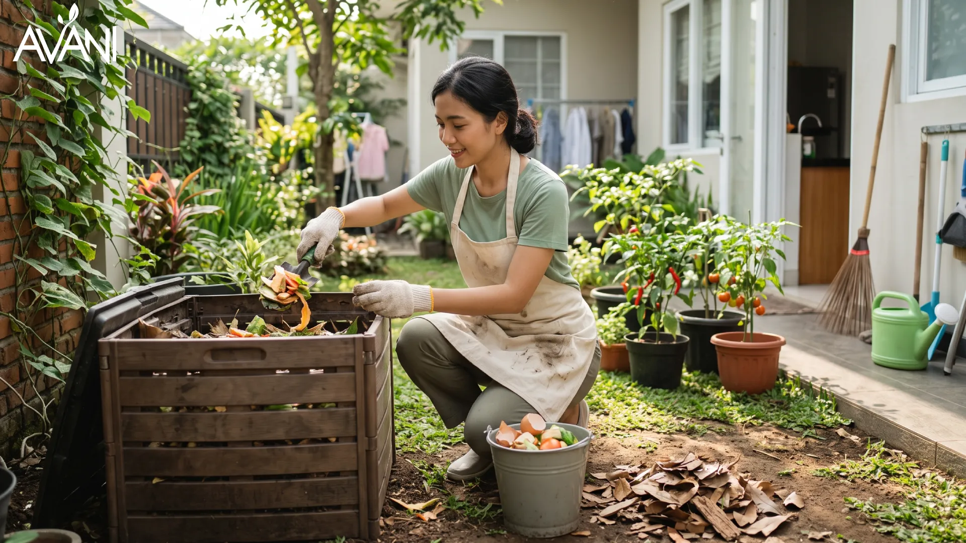 Gambar perempuan mengelola sampah dengan baik